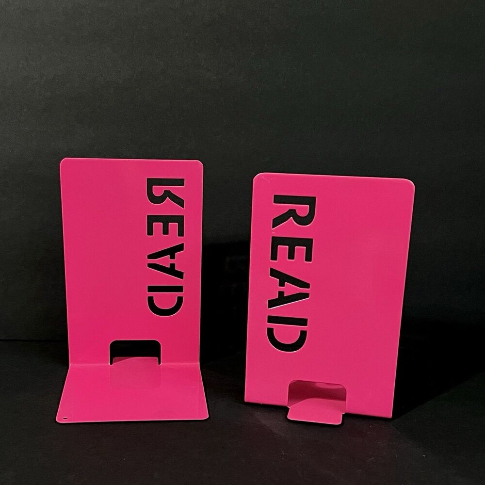Metal READ Bookends Set of 2 Hot Pink Retro Cutout Design NWT - Picture 5 of 15